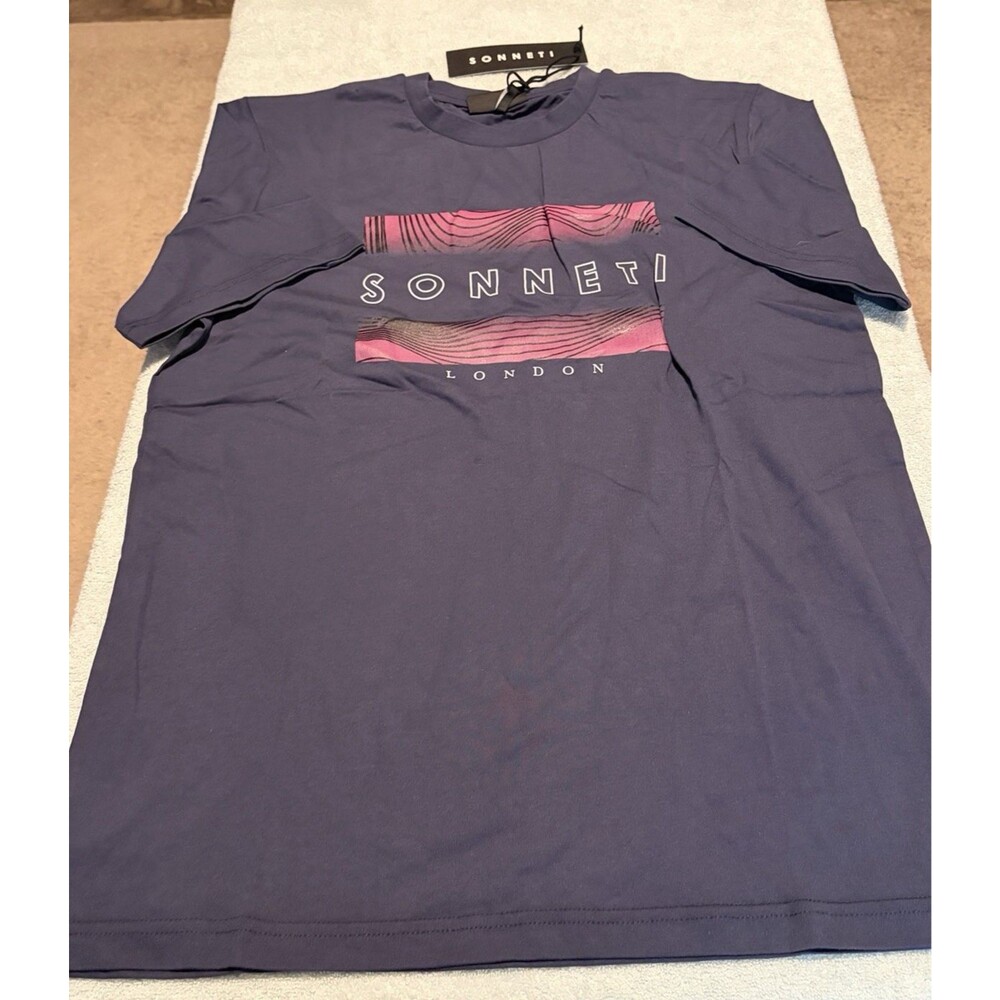 Sonneti London Mens Large Ace Tee Navy Pink Graphic T-Shirt NWT Streetwear